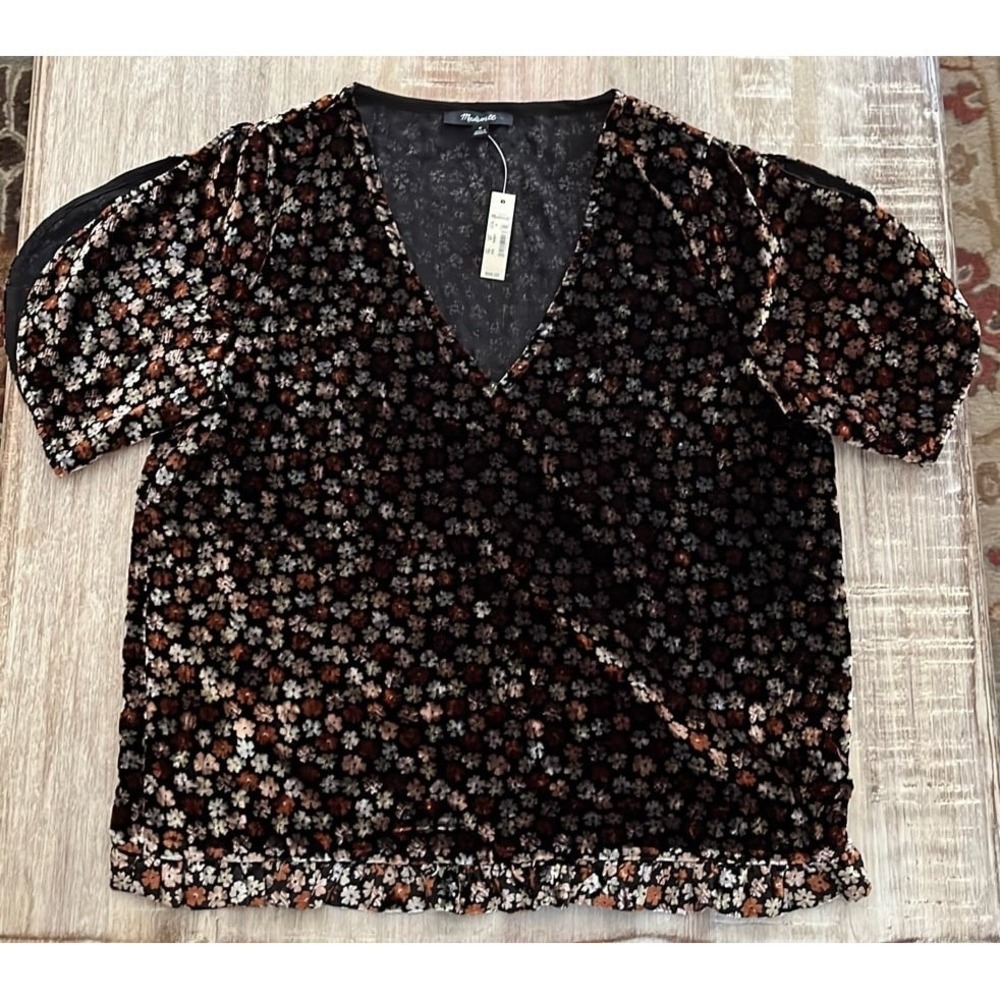 Madewell Tulip-Sleeve Ruffle Velvet Top NWT sz M